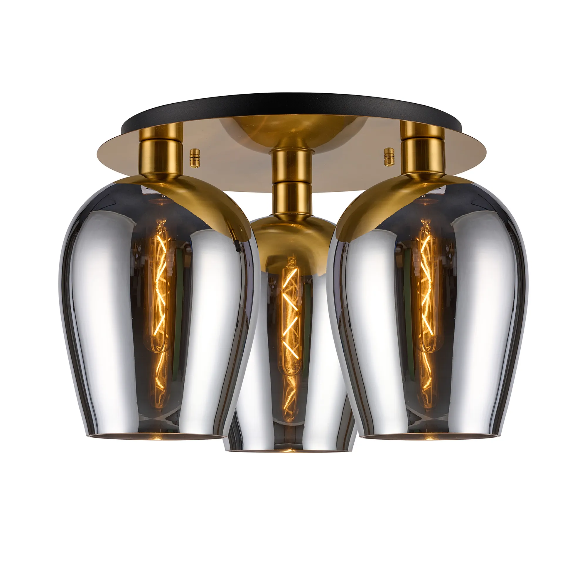 DK1255  Lori 40cm Round Ceiling Flush, 3 Light Flush Fitting, Antique Gold/Chrome Wine Shades